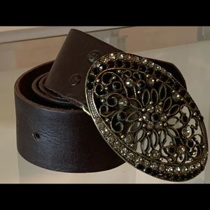 Brown Cowhide Leather stone embellished Buckle